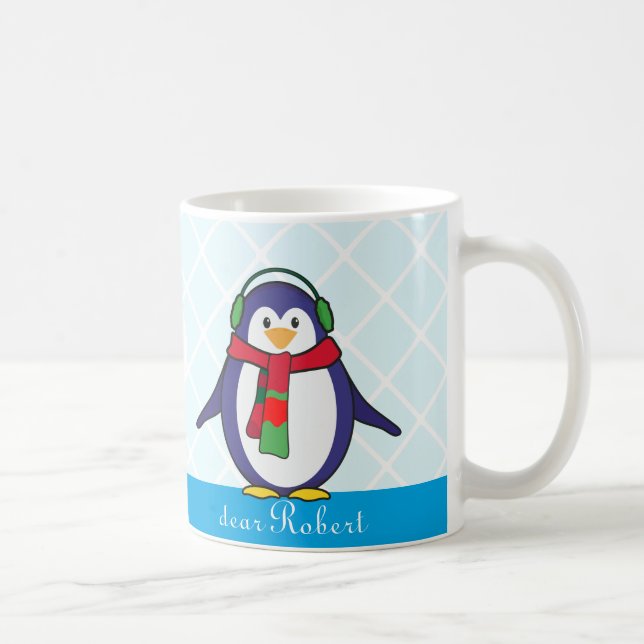 Niedliche Penguin Weihnachten mit Ihrem Namen Tasse (Rechts)