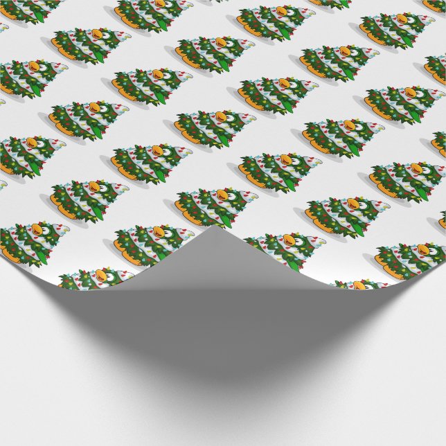 Niedliche Penguin Weihnachtsbaumen Geschenkpapier (Ecke)