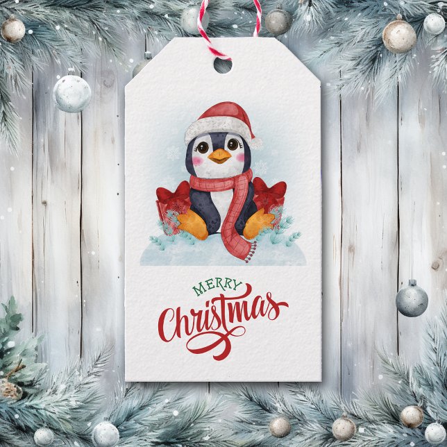 Niedliche Penguin Weihnachtsmannmütze Weihnachten Geschenkanhänger (Von Creator hochgeladen)