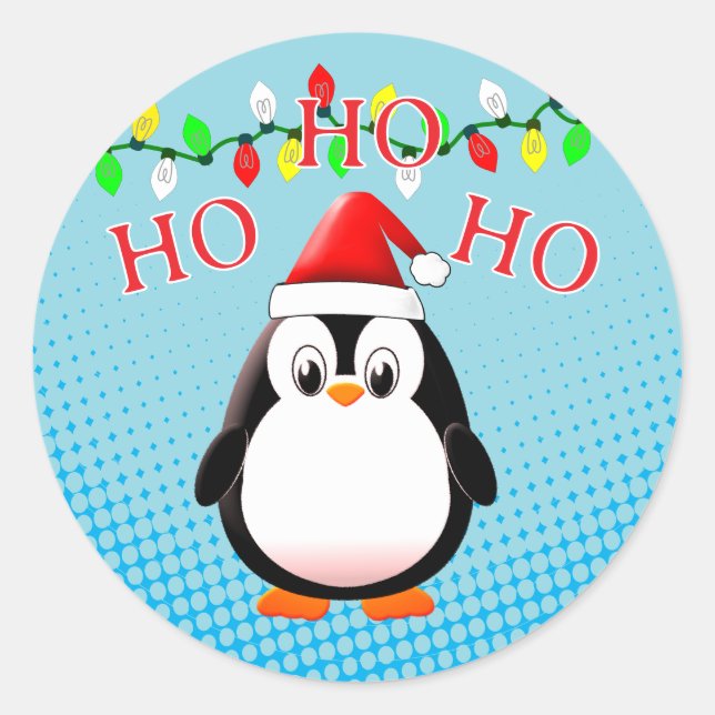 Niedliche Penguin Weihnachtsmannmütze Weihnachtsbe Runder Aufkleber (Vorderseite)