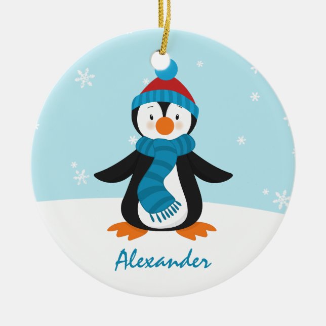 Niedliche Penguin-Weihnachtsverzierung Keramikornament (Vorne)