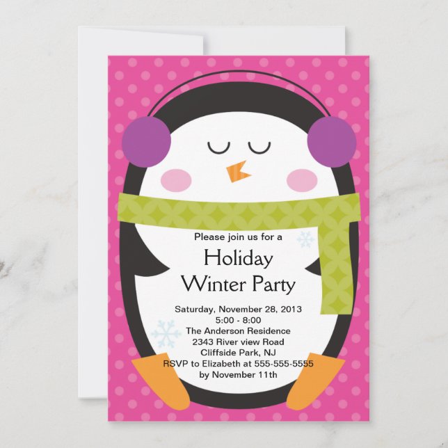 Niedliche Penguin-Winter-Party Einladung (Vorderseite)