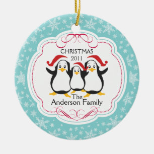 Niedliche Penguins-Familie Verzierung der Keramik Ornament