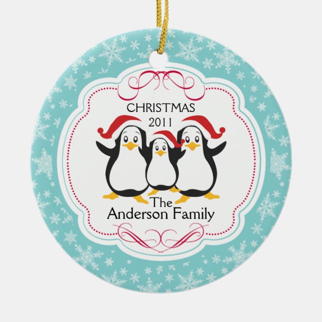 Niedliche Penguins-Familie Verzierung der Keramik Ornament (Vorne)
