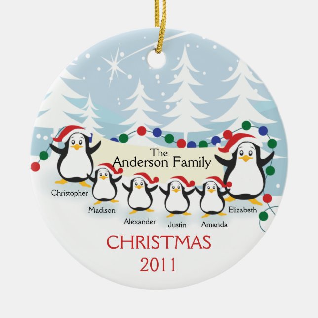 Niedliche Penguins-Familie Verzierung der Keramik Ornament (Vorne)
