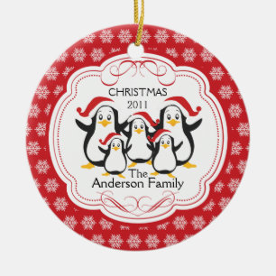 Niedliche Penguins-Familie Verzierung der Keramik Ornament