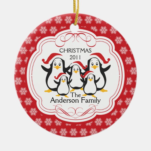 Niedliche Penguins-Familie Verzierung der Keramik Ornament (Vorne)