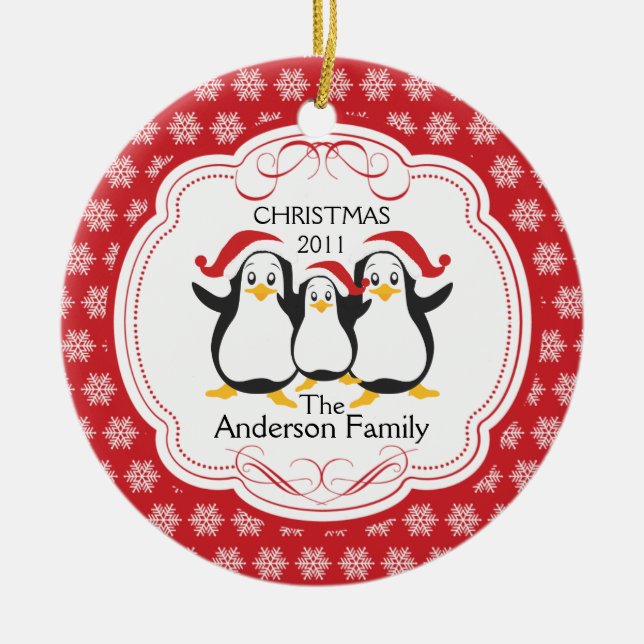 Niedliche Penguins-Familie Verzierung der Keramik Ornament (Vorne)