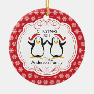 Niedliche Penguins-Familie Verzierung der Keramikornament