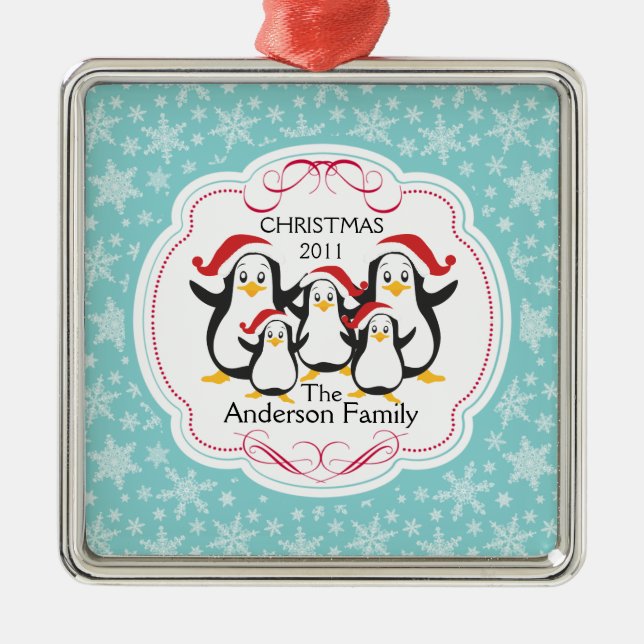 Niedliche Penguins-Familie Verzierung der Ornament Aus Metall (Vorne)