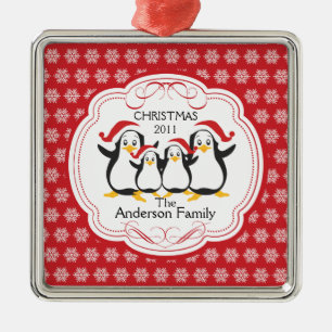 Niedliche Penguins-Familie Verzierung der Silbernes Ornament
