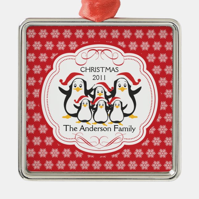Niedliche Penguins-Familie Verzierung der Silbernes Ornament (Vorne)