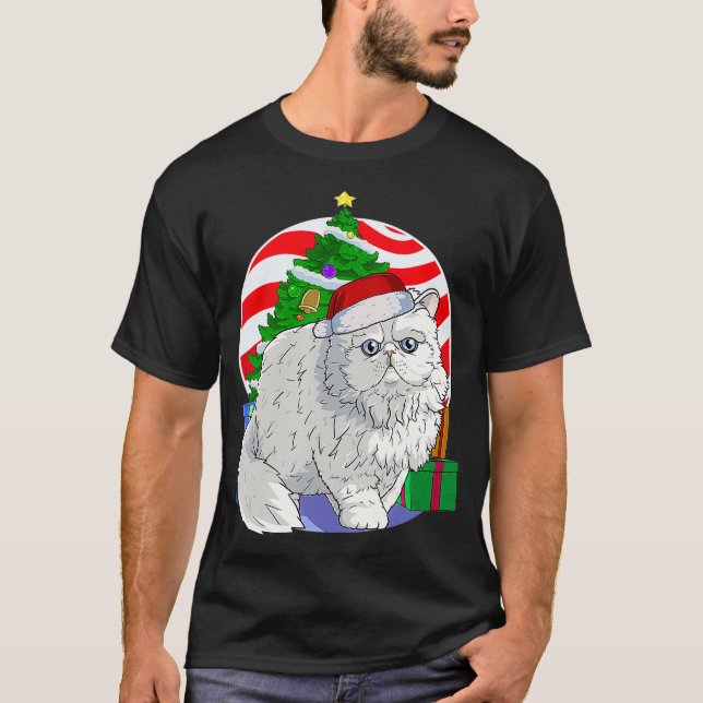 Niedliche persische Katze Weihnachtsbaum Dekoratio T-Shirt (Vorderseite)