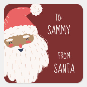 Niedliche Personalisierte Afroamerikaner Santa-Gif Quadratischer Aufkleber