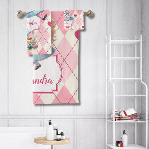 Niedliche Personalisierte Alice im Wunderland Badhandtuch Set