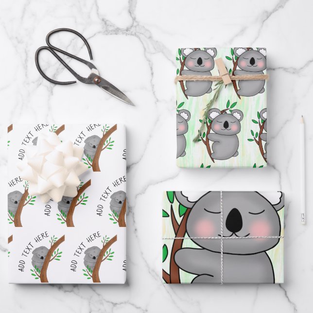 Niedliche Personalisierte Baby Koala Bear Babydusc Geschenkpapier Set (Vorderseite)