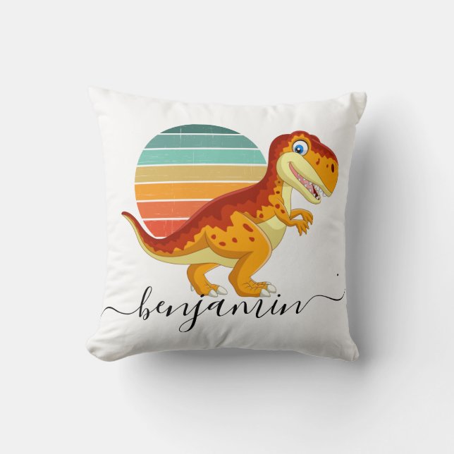 Niedliche Personalisierte Dinosaurier Babydusche T Kissen (Vorderseite)