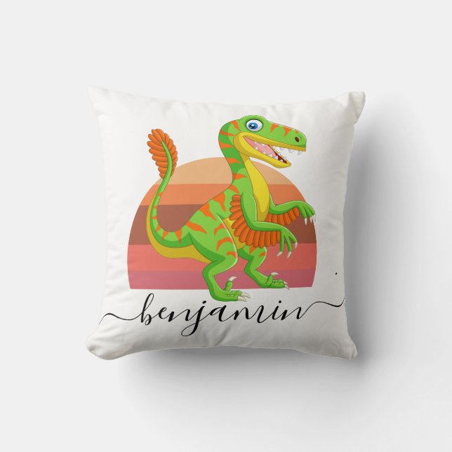 Niedliche Personalisierte Dinosaurier Babydusche T Kissen (Vorderseite)