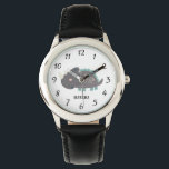 Niedliche Personalisierte Dinosaurier-Kid Armbanduhr<br><div class="desc">Niedliche Dinosaurier-Uhr für Jungen oder Mädchen personalisiert. Schwarzes Uhrband. Zurück zu Schulgeschenk oder Weihnachtsgeschenk. Wählen Sie Ihre eigene Uhrenbandfarbe und fügen Sie einfach Ihren Namen hinzu.</div>