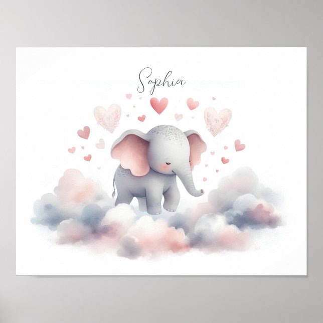 Niedliche Personalisierte Elephant Poster Print (Vorne)