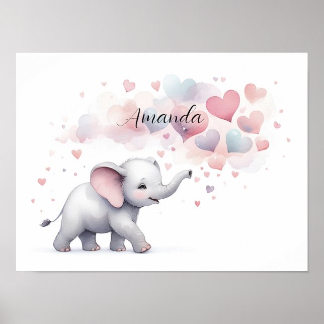 Niedliche Personalisierte Elephant Poster Print (Vorne)