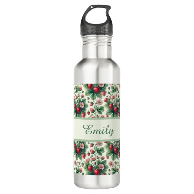 Niedliche personalisierte Erdbeeren im Sommer Edelstahlflasche (Vorderseite)