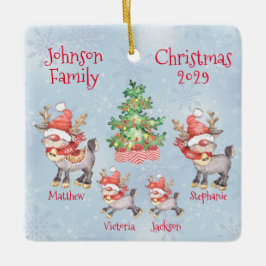 Niedliche Personalisierte Familie von 4 Rentieren Keramikornament