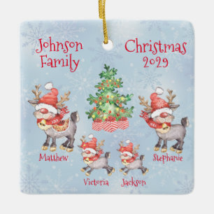 Niedliche Personalisierte Familie von 4 Rentieren Keramikornament