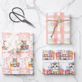 Niedliche Personalisierte Geburtstagskatzen Geschenkpapier Set