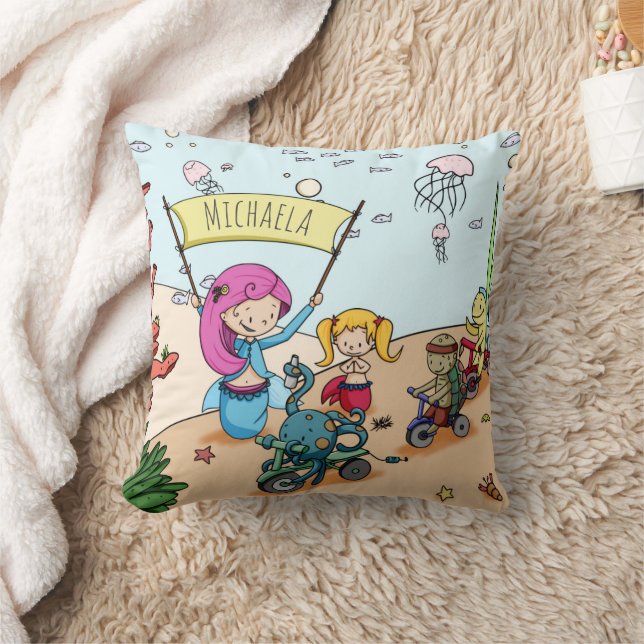 Niedliche Personalisierte Girl Mermaid Kissen (Decke)