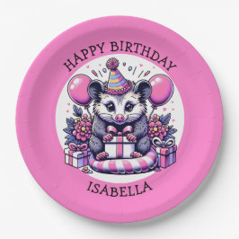 Niedliche Personalisierte Girl's Birthday Possum Pappteller