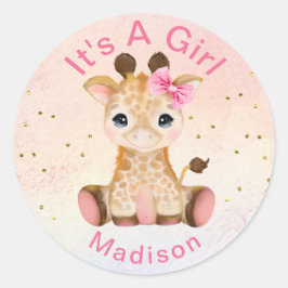 Niedliche Personalisierte Girls Pink Baby Giraffe  Runder Aufkleber