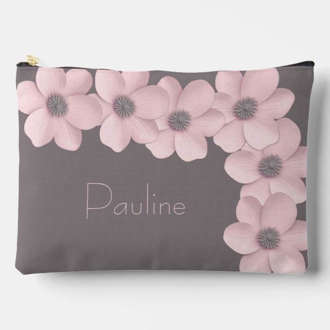 Niedliche Personalisierte große Pink-Taupe Poppy Zubehörtasche (Vorderseite)