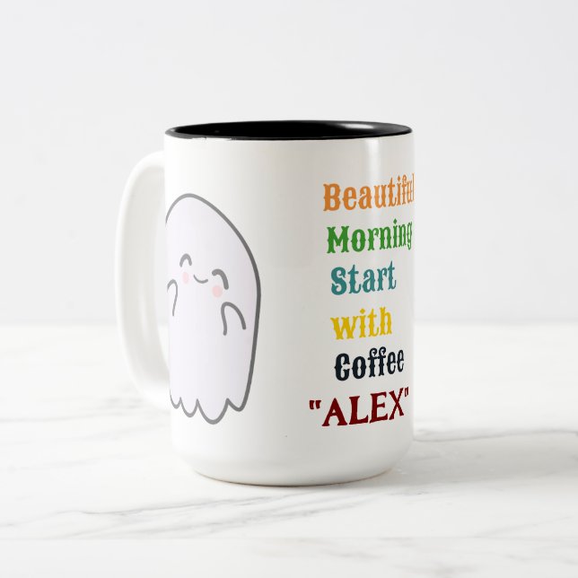 Niedliche Personalisierte Halloween-Geist-Tasse Zweifarbige Tasse (Vorderseite Links)