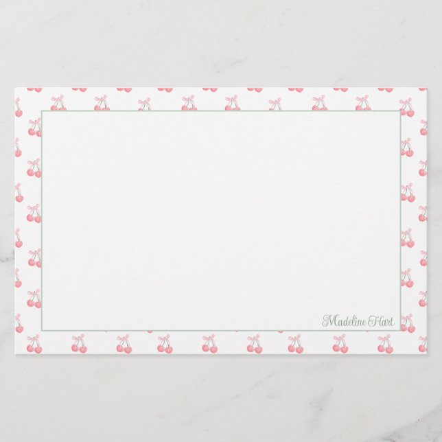 Niedliche Personalisierte Kirschen Briefpapier (Vorderseite)