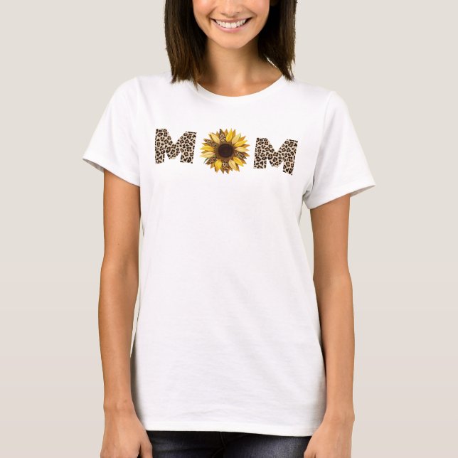 Niedliche Personalisierte Mama Sonnenblumen & Leop T-Shirt (Vorderseite)