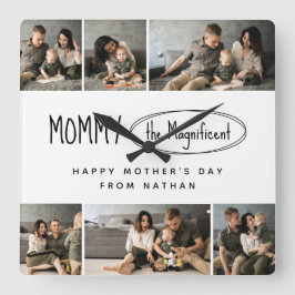 Niedliche Personalisierte Mütter Tag Familie Foto Quadratische Wanduhr