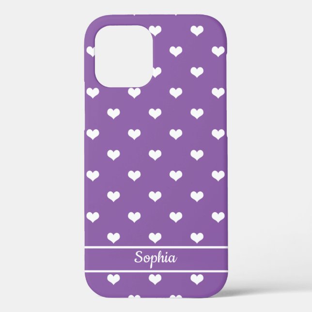Niedliche personalisierte Namensherzmuster lila Case-Mate iPhone Hülle (Rückseite)