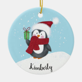 Niedliche Personalisierte Penguin Weihnachten Keramik Ornament