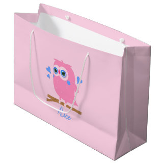 Niedliche Personalisierte PInk Owl Geschenktasche Große Geschenktüte
