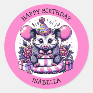 Niedliche Personalisierte Possum Girl's Birthday P Runder Aufkleber