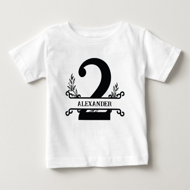 Niedliche Personalisierte Schwarz-Weiß-Florals Kin Baby T-shirt (Vorderseite)