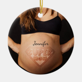 Niedliche Personalisierte Super Mama Schwangere Ba Keramik Ornament