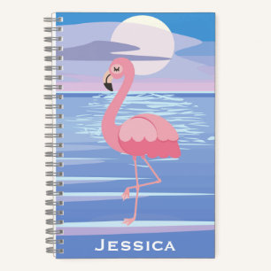 Niedliche Personalisierte tropische Insel Flamingo Notizbuch