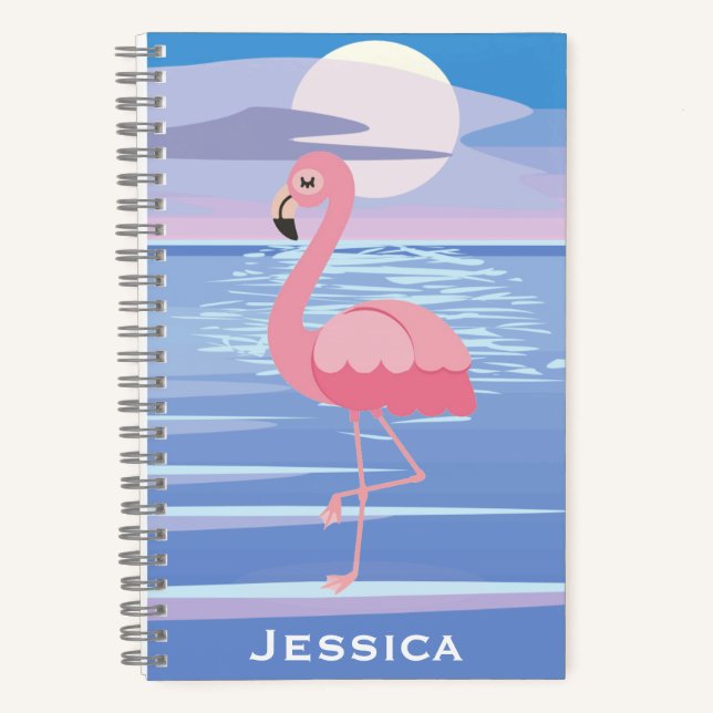 Niedliche Personalisierte tropische Insel Flamingo Notizbuch (Vorderseite)