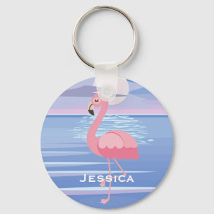 Niedliche Personalisierte tropische Insel Flamingo Schlüsselanhänger