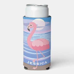 Niedliche Personalisierte tropische Insel Flamingo Selters Dosenkühler