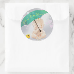 Niedliche Personalisierte Umbrella Baby Dusche von Runder Aufkleber