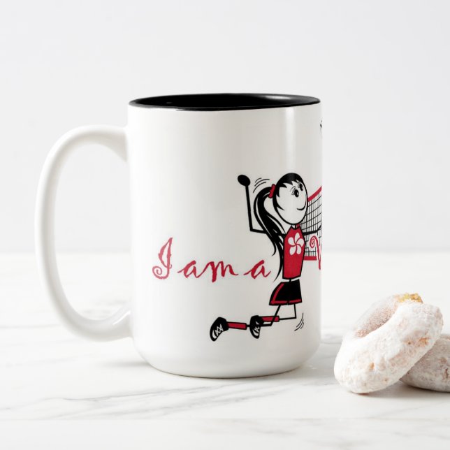 Niedliche Personalisierte Volleyball-Girl Zweifarbige Tasse (Mit Donut)