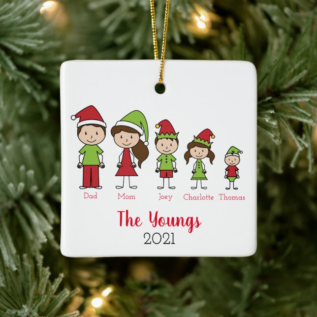 Niedliche Personalisierte Weihnachtsfamilie Keramikornament (Baum)